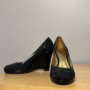 Coach Kerryann Signature Black Canvas Wedges - 6 B